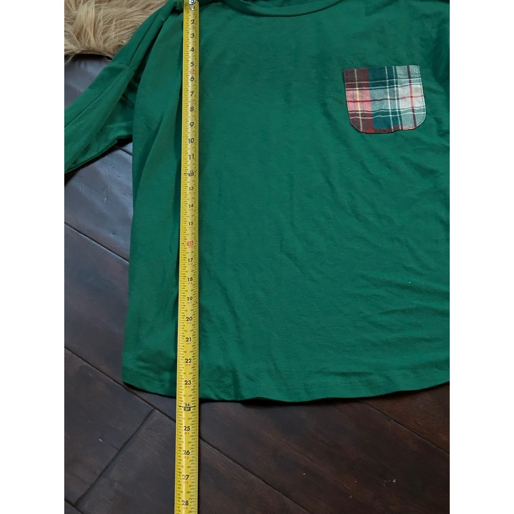 D. Touch Green Long Sleeve‎ Top with Plaid Pocket - Women's Size M - Picture 3 of 6